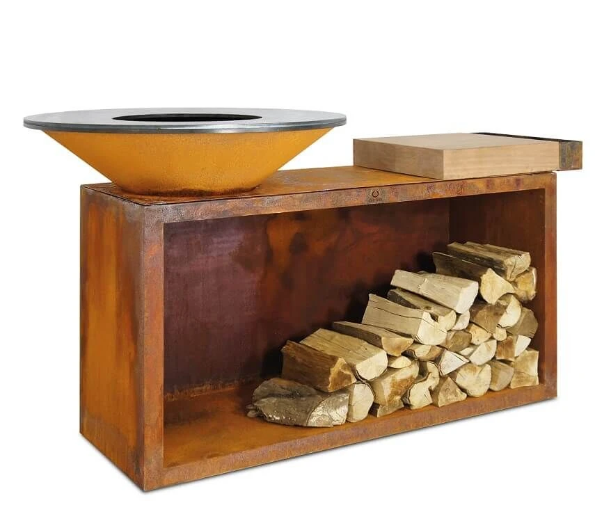 OFYR Island 85-100 Vuurkorf - Barbecue Met Meubel En Plank Van Teakhout