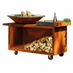 OFYR Island PRO 100-100 Vuurkorf - Barbecue Met Meubel En Plank Van Donkergrijs Keramiek