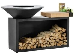 OFYR Island Black 100-100 Vuurkorf - Barbecue Met Meubel En Plank Van Teakhout